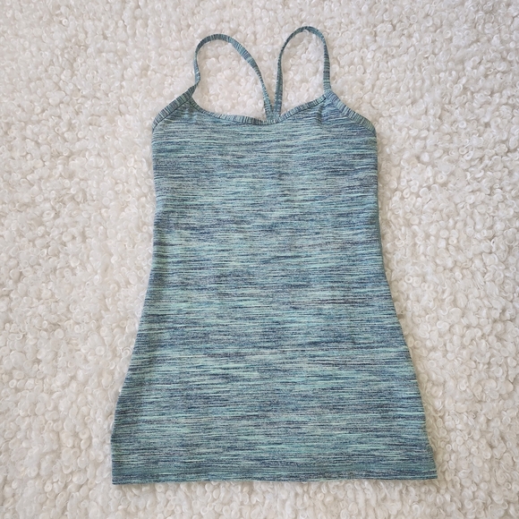 Lululemon Power Y Tank Top Size 4 Blue Teal Stretch Built In Bra Gym Run - Picture 6 of 9